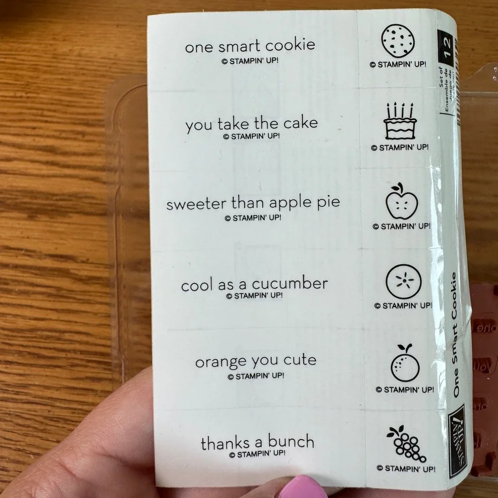 Stampin Up One Smart Cookie Wood Mount Rubber Stamp Set of 12 Punny Food Phrases